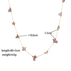 Purple amethyst crushed stone necklace in gold finish with 40cm chain and 5cm extension