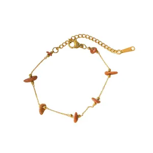 Bracelet minimaliste en acier doré avec des perles scintillantes en goldstone