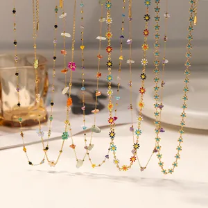 Niche High-End Stainless Steel Jewelry Set Colored Stone Daisy Flower Shell Artificial Pearl Necklace Bracelet Anklet Light Luxury Accessories For Women