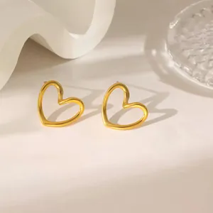 Elegant gold hollow heart-shaped stud earrings in minimalist titanium steel style