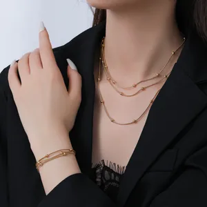 Multi-layer Stainless Steel Beaded Necklace Or Bracelet For Women Sweet Cool Gold Silver Plated Fashion Jewelry Accessory
