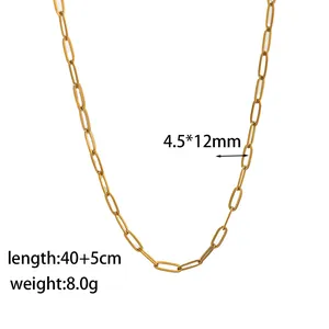 Collier chaîne trombone doré en acier inoxydable ajustable de 40+5cm de long