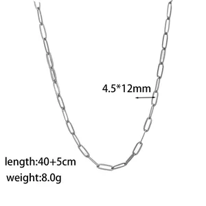 Collier chaîne trombone en acier argenté de 40 cm avec extension de 5 cm de long