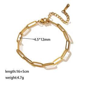 Bracelet à maillons trombones en acier titane doré avec fermoir mousqueton et rallonge