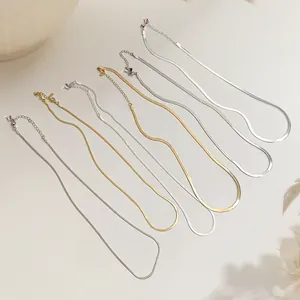 Minimalist Titanium Steel Herringbone Chain Necklace Bracelet Anklet For Women Gold Silver Plated Flat Snake Chain Jewelry Set