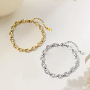 18K Gold Plated Titanium Steel Round Cuban Link Chain Bracelet For Women Fashion Hip Hop Adjustable Bracelet Jewelry Gift