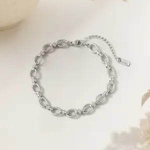 Silver thick chunky Cuban chain bracelet in stainless steel with 18K gold plate hallmark