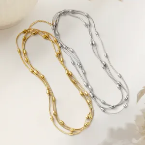 Collana E Bracciale Multi Strato In Acciaio Inossidabile Con Catena A Serpente E Perline Ovali Oro Argento Donna Gioielli