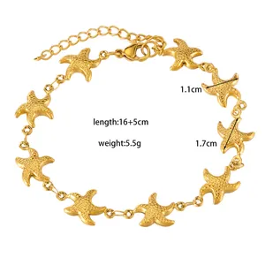 Elegante bracciale con ciondolo a stella marina dorata con doppia catena e chiusura regolabile