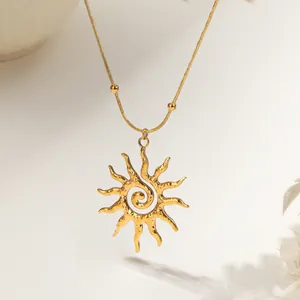 Set Gioielli Vintage In Acciaio Inossidabile Con Ciondolo Sole A Spirale Collana Orecchini Oro Argento Per Donne