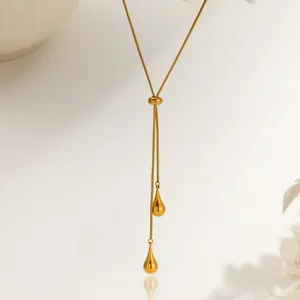 Collier Pendentif Goutte d'eau en Acier Inoxydable Plaqué Or pour Femme Chaîne Serpent Réglable Collier Long Bijoux de Mode