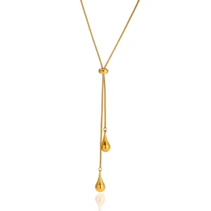 Collier en acier titane doré avec pendentif goutte et chaîne serpent réglable