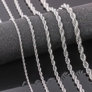 Detail showing five different thickness grades of stainless steel twist rope chains