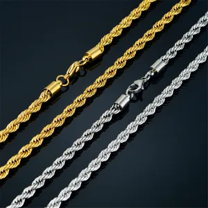 Close-up of gold and silver stainless steel rope chains with durable lobster clasps