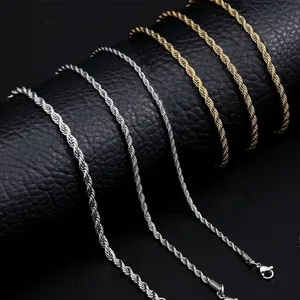 Detail of gold and silver stainless steel rope chains with secure lobster clasps