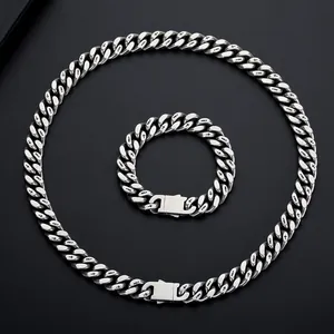 Titanium Steel Frosted Cuban Chain Bracelet Necklace For Men Women Hip Hop Punk Holy Cross Engraved Industrial Style Jewelry