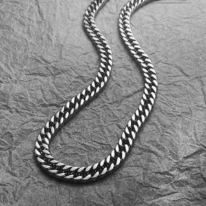 S-shaped high-polished silver stainless steel Cuban link chain necklace for men and women
