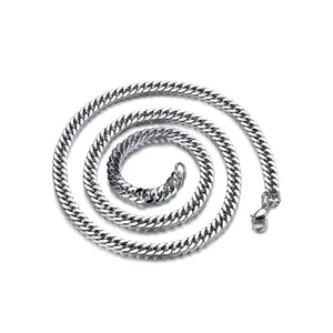 Spiraled silver Cuban link chain necklace in stainless steel with a secure lobster clasp