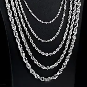 Polished stainless steel rope chains in five different widths for jewelry layering