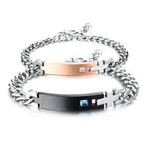 Stainless Steel Couple Bracelet Set With Cross Square Cubic Zirconia Pendant True Love Jewelry For Men Women Gift