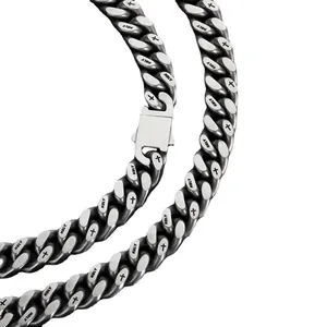 Men's matte Cuban link bracelet with HOLY engraving and cross charms in hip-hop style
