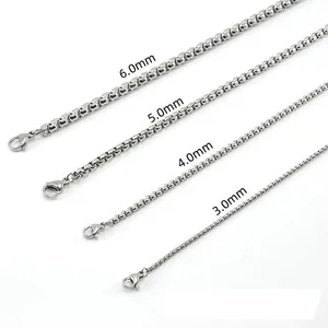 Minimalist Titanium Steel Box Chain Necklace For Men Women 316L Stainless Steel Polished Venetian Neck Chain Commuter Jewelry