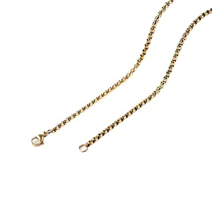 Golden stainless steel round box chain necklace with lobster clasp in a minimalist style