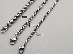 Detailed comparison of 3mm, 4mm, and 5mm silver stainless steel box chains with lobster clasps