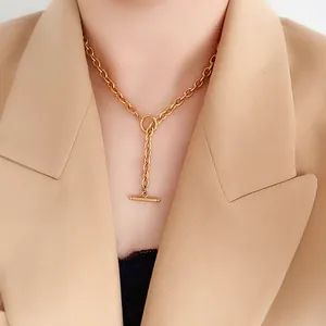 18K gold plated stainless steel cable chain necklace featuring a classic OT toggle clasp