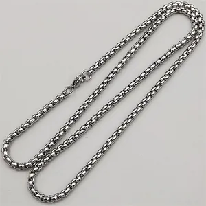 Unisex silver stainless steel box chain necklace with lobster clasp in a minimalist style