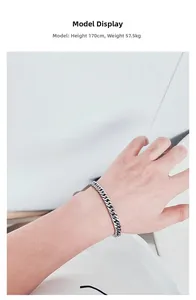 Men's silver Cuban link bracelet shown on 170cm model wrist for size reference