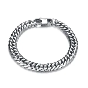 Men 316L Stainless Steel Hip Hop Cuban Link Bracelet Thick Polished Curb Chain Bracelet Jewelry Gift For Men Women Silver
