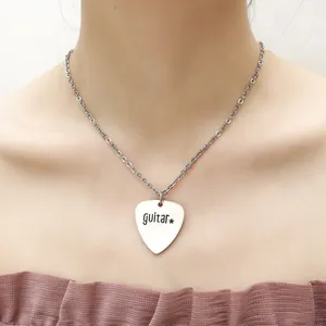 Polished titanium steel guitar pick necklace with star engraving for music lovers