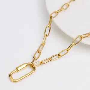 Poliertes Gold-Büroklammer-Halskette mit modernem Karabiner-Anhänger für Damen und Herren