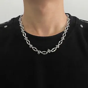 Collana a Catena in Acciaio al Titanio Hip Hop Filo Spinato per Uomo Donna Punk Streetwear Stile Industriale Catena per Maglioni