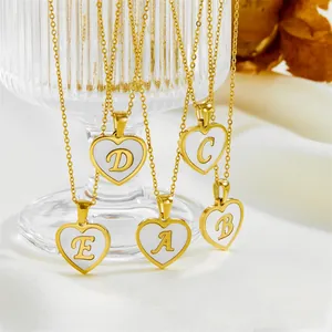 18K Gold Plated Titanium Steel Heart Initial Necklace For Women Artificial Pearl Mother Of Artificial Pearl Shell Letter Pendant Clavicle Chain Jewelry