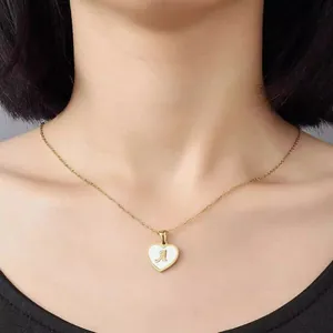 18K gold plated heart necklace with white shell inlay and gold letter A pendant