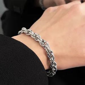Bracelet chaîne tressée Mobius en acier titane argenté pour homme style high street