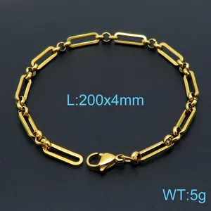 Detail of gold titanium flat rectangular link chain with lobster clasp and dimension info