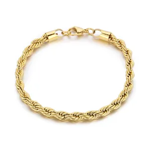 Bracciale a catena a corda ritorta dorata minimalista con chiusura a moschettone