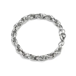 Bracelet Chaîne Torsadée Épaisse en Acier Inoxydable 316L Moderne pour Hommes Femmes Punk Industriel Maillons Entrelacés Argent