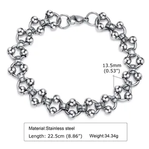 Détail du bracelet chaîne punk en acier inoxydable de 13,5 mm avec perles métalliques