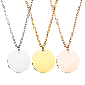 Minimalist round titanium steel necklaces in silver, gold and rose gold finishes