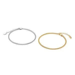 Minimalist 4mm stainless steel cuban curb chain bracelets for men in silver and gold tone