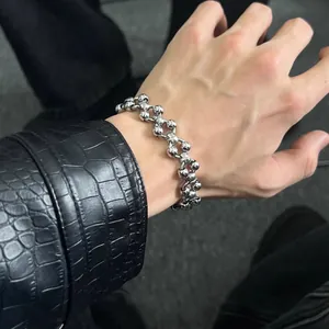Bracelet lourd en perles d'acier inoxydable punk avec fermoir à bascule pour tous