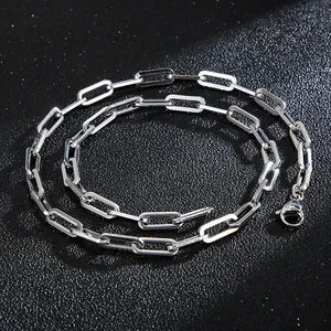 Collana a catena a graffetta in acciaio inossidabile argento lucido con moschettone
