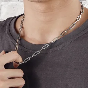 Collana a catena a graffetta in acciaio inossidabile argento lucido per uomo e donna