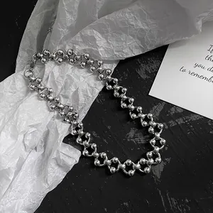 Handgefertigte Punk Titan Stahl Kugelperle Kette Halskette Für Herren Damen Minimalistisch Industrie Stil Schlüsselbein Kette Schmuck