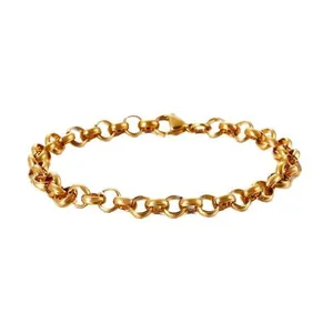 Golden stainless steel rolo chain bracelet for men and women with lobster clasp closure