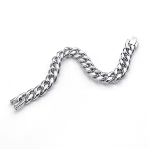 Polished silver titanium steel Cuban chain bracelet with a secure jewelry fold-over clasp
